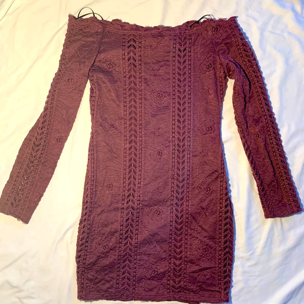 Windsor purple off the shoulder body-con dress